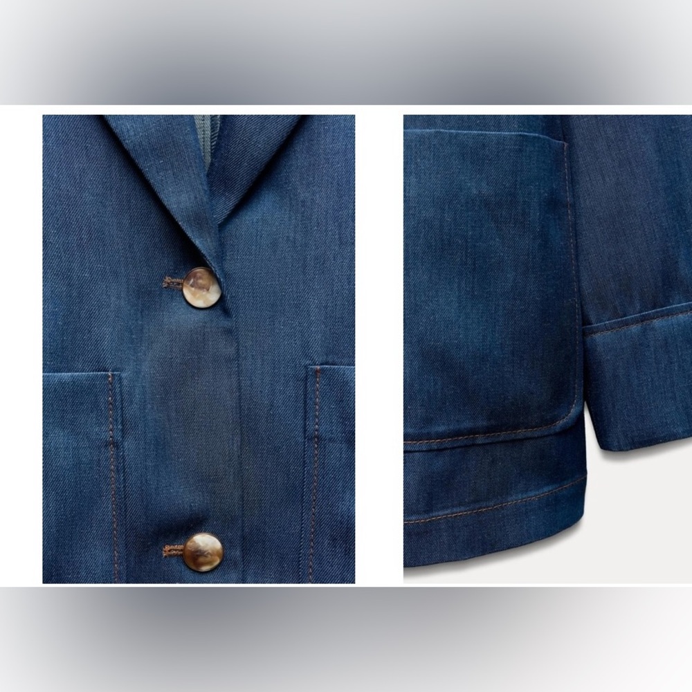 Zara Chic Blue Denim Effect Oversized Blazer - Picture 5 of 5